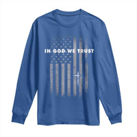 USA Flag Religious Quote Long Sleeve Shirt In God We Trust American Patriotic Faith 4th of July Cross