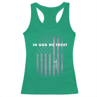USA Flag Religious Quote Racerback Tank Top In God We Trust American Patriotic Faith 4th of July Cross
