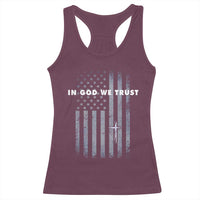 USA Flag Religious Quote Racerback Tank Top In God We Trust American Patriotic Faith 4th of July Cross