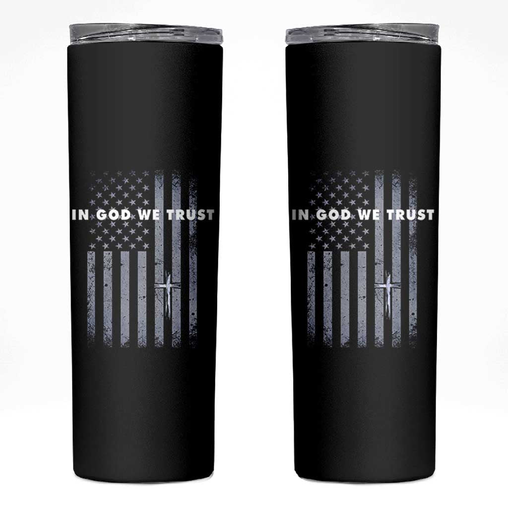 USA Flag Religious Quote Skinny Tumbler In God We Trust American Patriotic Faith 4th of July Cross