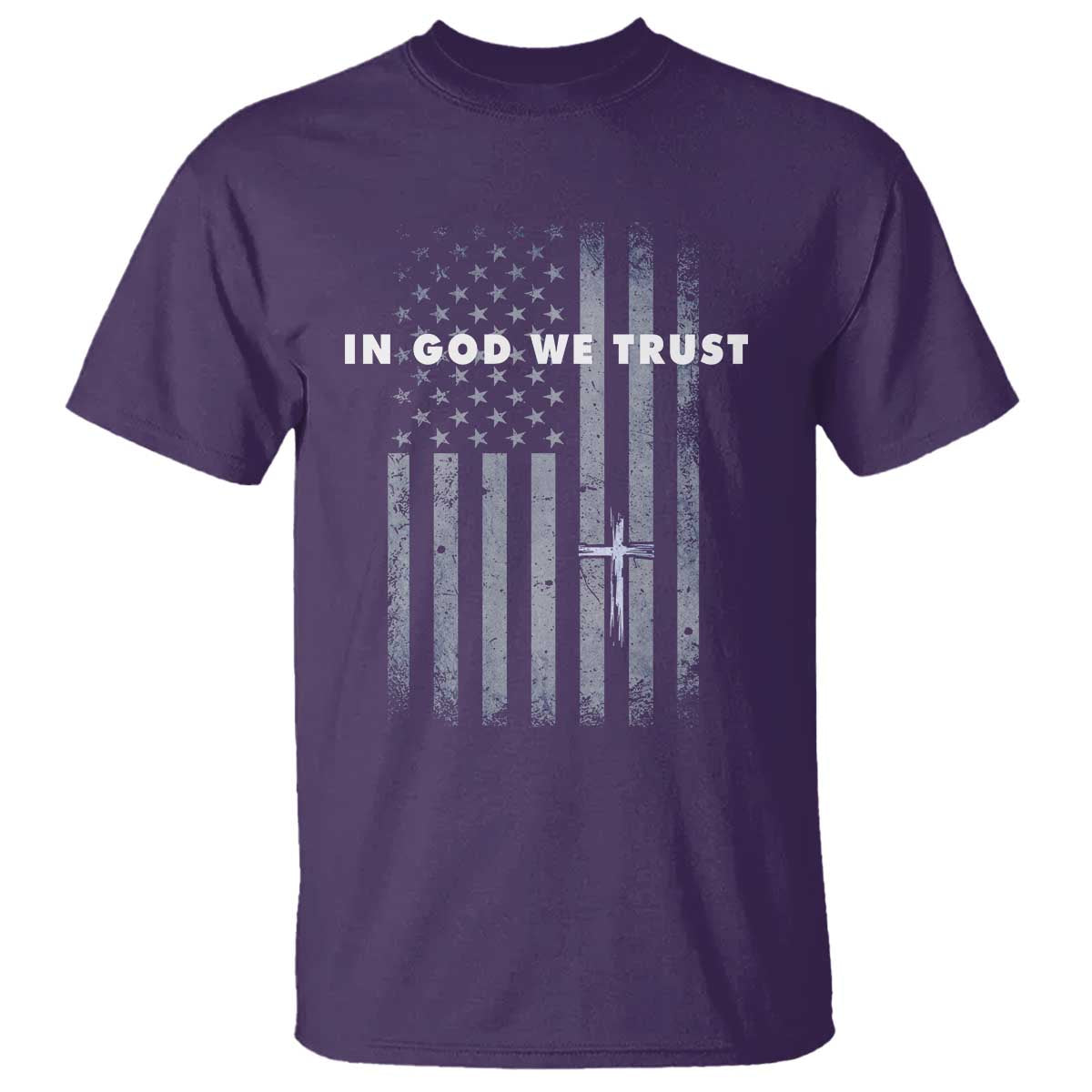 USA Flag Religious Quote T Shirt In God We Trust American Patriotic Faith 4th of July Cross