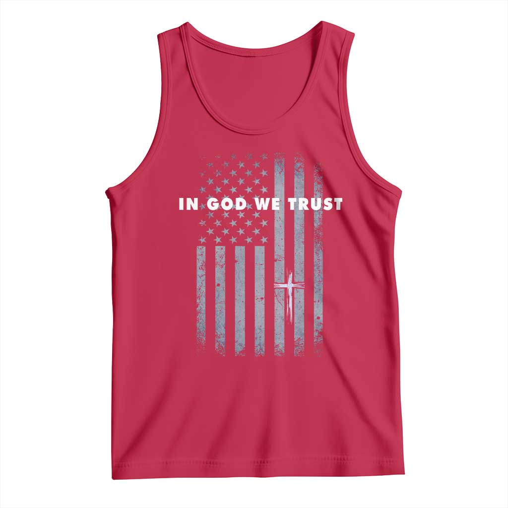 USA Flag Religious Quote Tank Top In God We Trust American Patriotic Faith 4th of July Cross