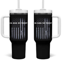 USA Flag Religious Quote Tumbler With Handle In God We Trust American Patriotic Faith 4th of July Cross