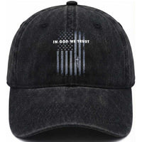 USA Flag Religious Quote Washed Cotton Baseball Cap In God We Trust American Patriotic Faith 4th of July Cross