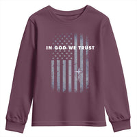 USA Flag Religious Quote Youth Sweatshirt In God We Trust American Patriotic Faith 4th of July Cross