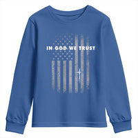 USA Flag Religious Quote Youth Sweatshirt In God We Trust American Patriotic Faith 4th of July Cross