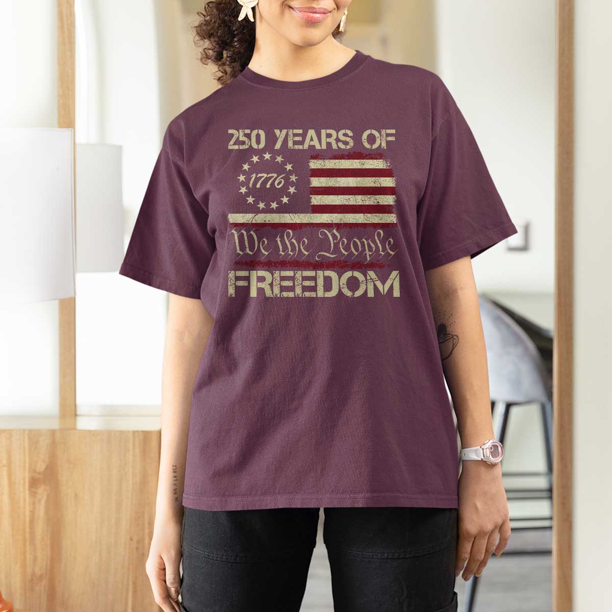 250 Years United States T Shirt For Women We The People 1776 2026 Flag Memorial Day Patriotic 250th Birthday