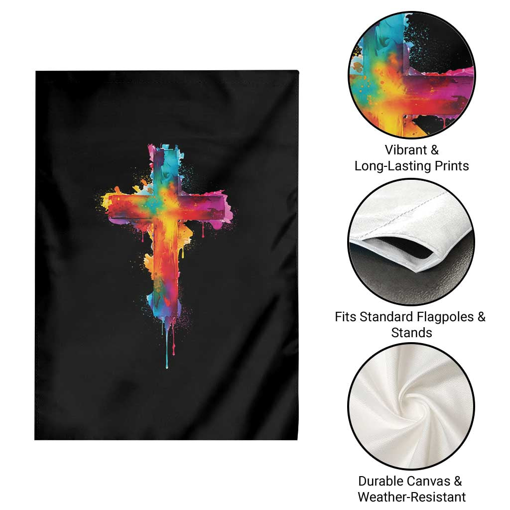 Faith Cross Garden Flag Christian Believe Blessed By God Colorful Watercolor Graphic