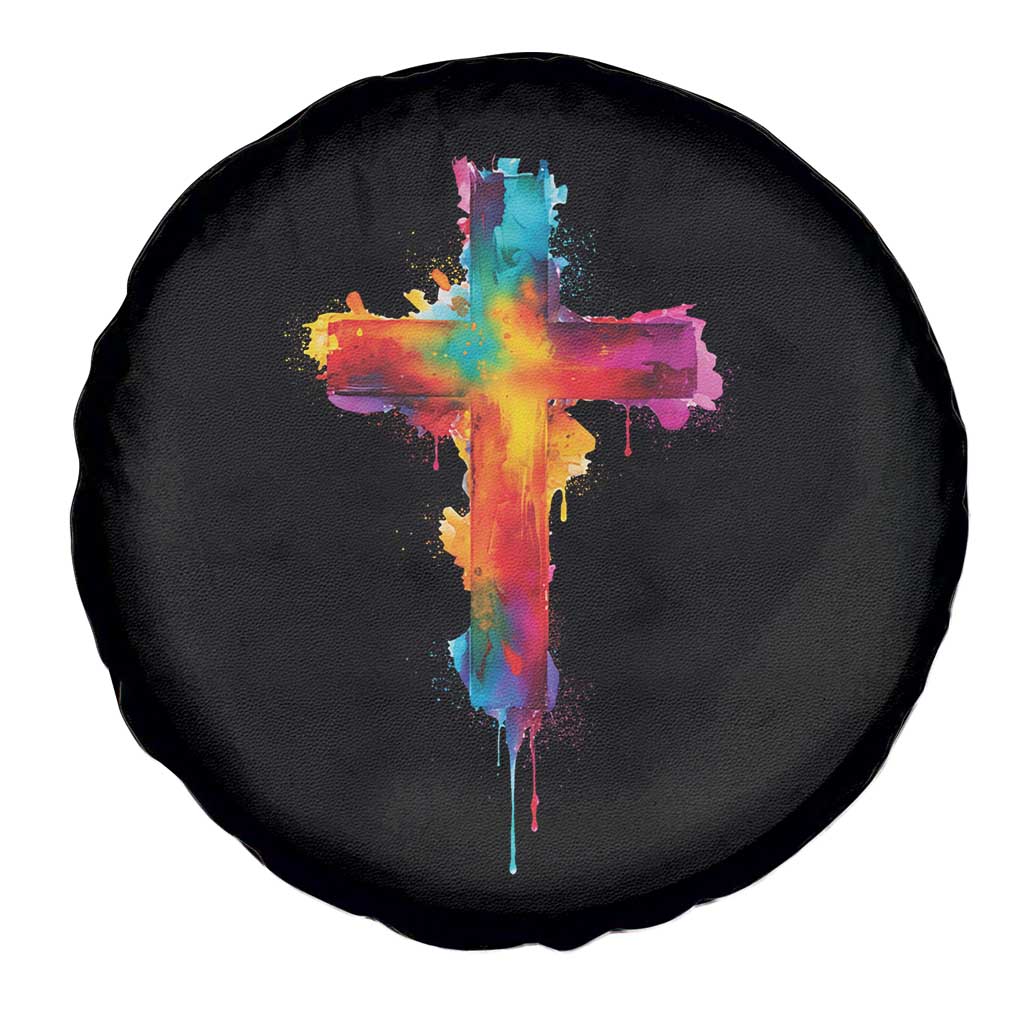 Faith Cross Spare Tire Cover Christian Believe Blessed By God Colorful Watercolor Graphic