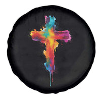 Faith Cross Spare Tire Cover Christian Believe Blessed By God Colorful Watercolor Graphic