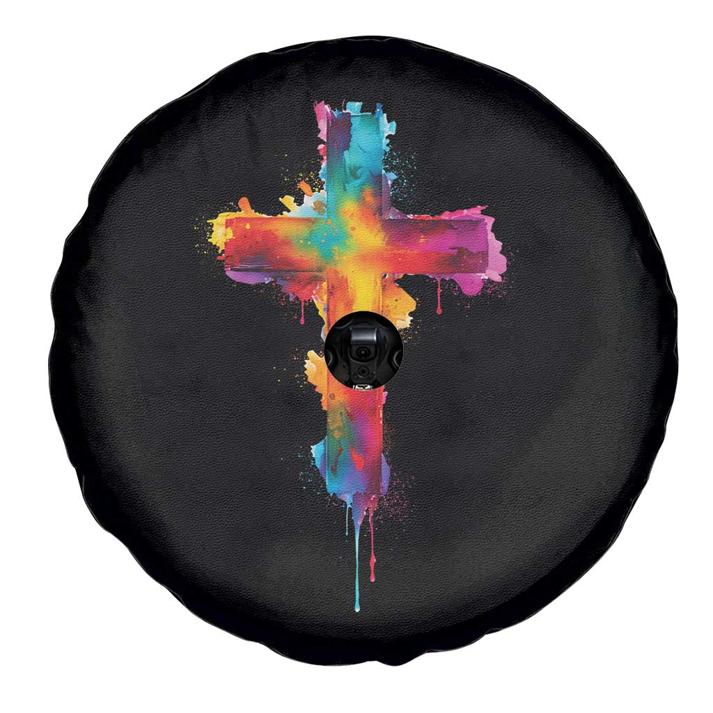Faith Cross Spare Tire Cover Christian Believe Blessed By God Colorful Watercolor Graphic