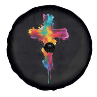 Faith Cross Spare Tire Cover Christian Believe Blessed By God Colorful Watercolor Graphic
