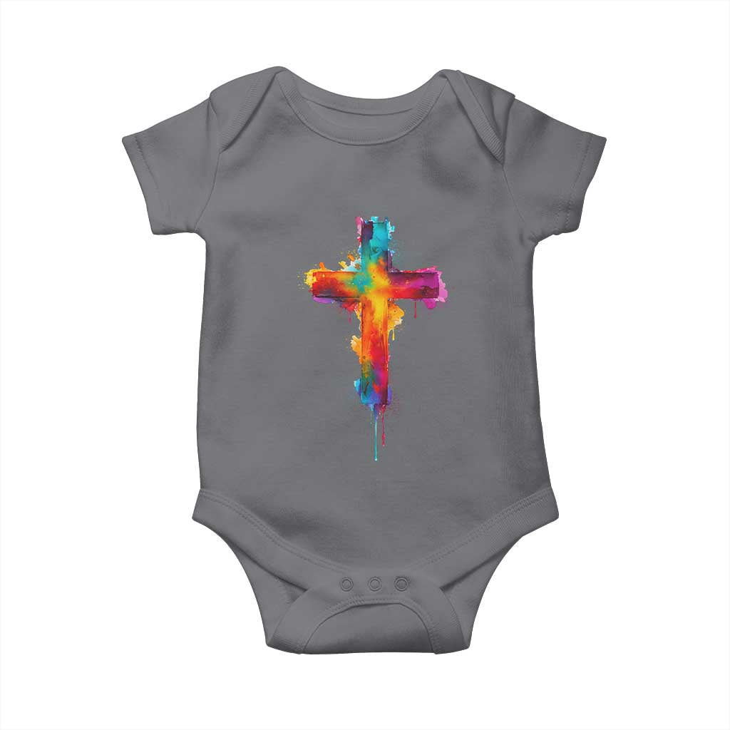Faith Cross Baby Onesie Christian Believe Blessed By God Colorful Watercolor Graphic