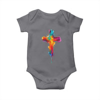 Faith Cross Baby Onesie Christian Believe Blessed By God Colorful Watercolor Graphic