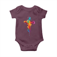 Faith Cross Baby Onesie Christian Believe Blessed By God Colorful Watercolor Graphic