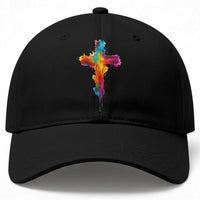Faith Cross Baseball Cap Christian Believe Blessed By God Colorful Watercolor Graphic