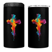 Faith Cross 4 in 1 Can Cooler Tumbler Christian Believe Blessed By God Colorful Watercolor Graphic