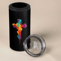 Faith Cross 4 in 1 Can Cooler Tumbler Christian Believe Blessed By God Colorful Watercolor Graphic