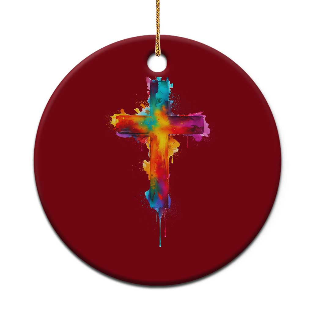 Faith Cross Ceramic Ornament Christian Believe Blessed By God Colorful Watercolor Graphic