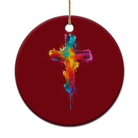 Faith Cross Ceramic Ornament Christian Believe Blessed By God Colorful Watercolor Graphic