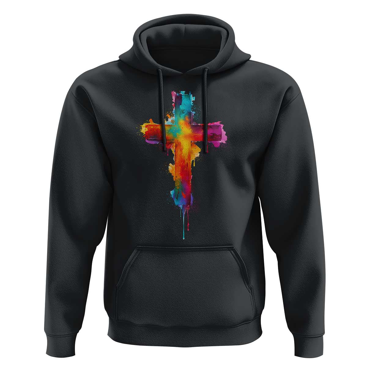 Faith Cross Hoodie Christian Believe Blessed By God Colorful Watercolor Graphic