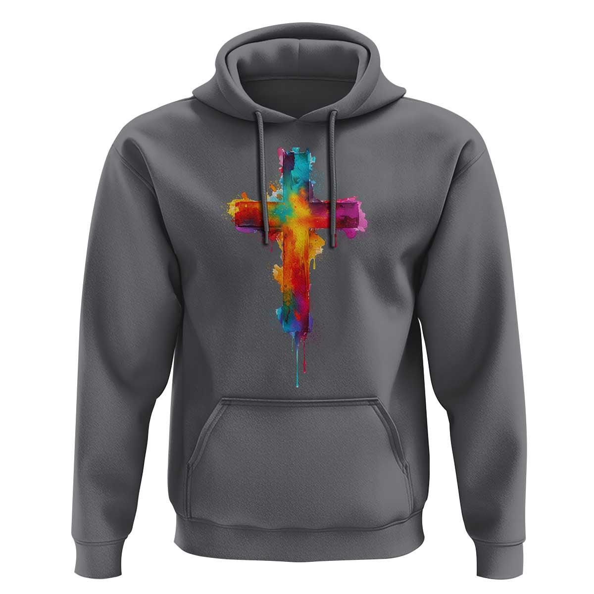 Faith Cross Hoodie Christian Believe Blessed By God Colorful Watercolor Graphic