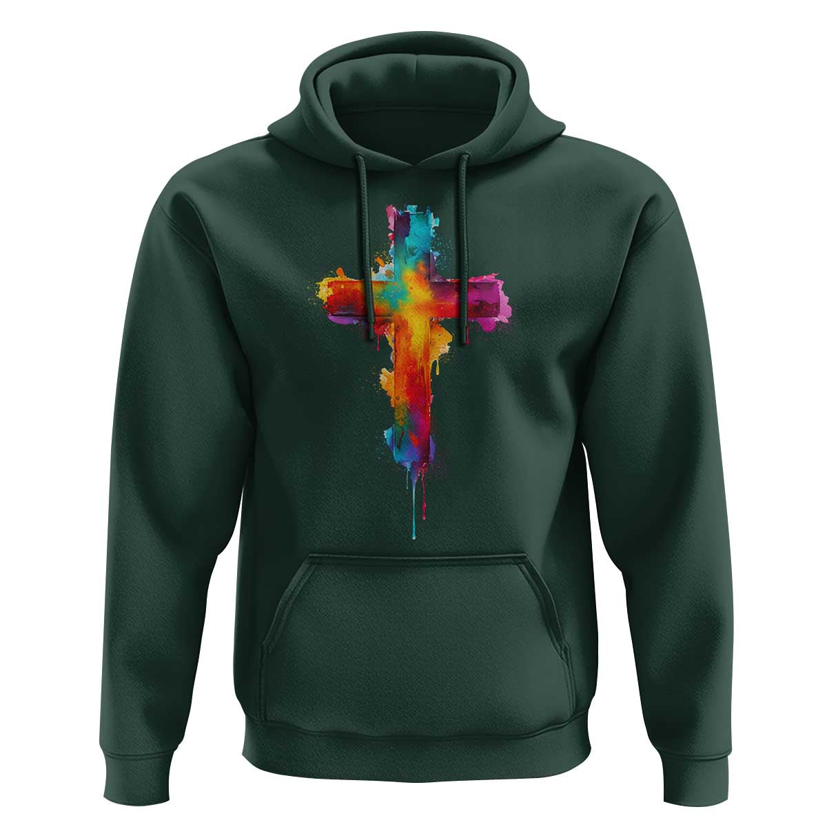 Faith Cross Hoodie Christian Believe Blessed By God Colorful Watercolor Graphic