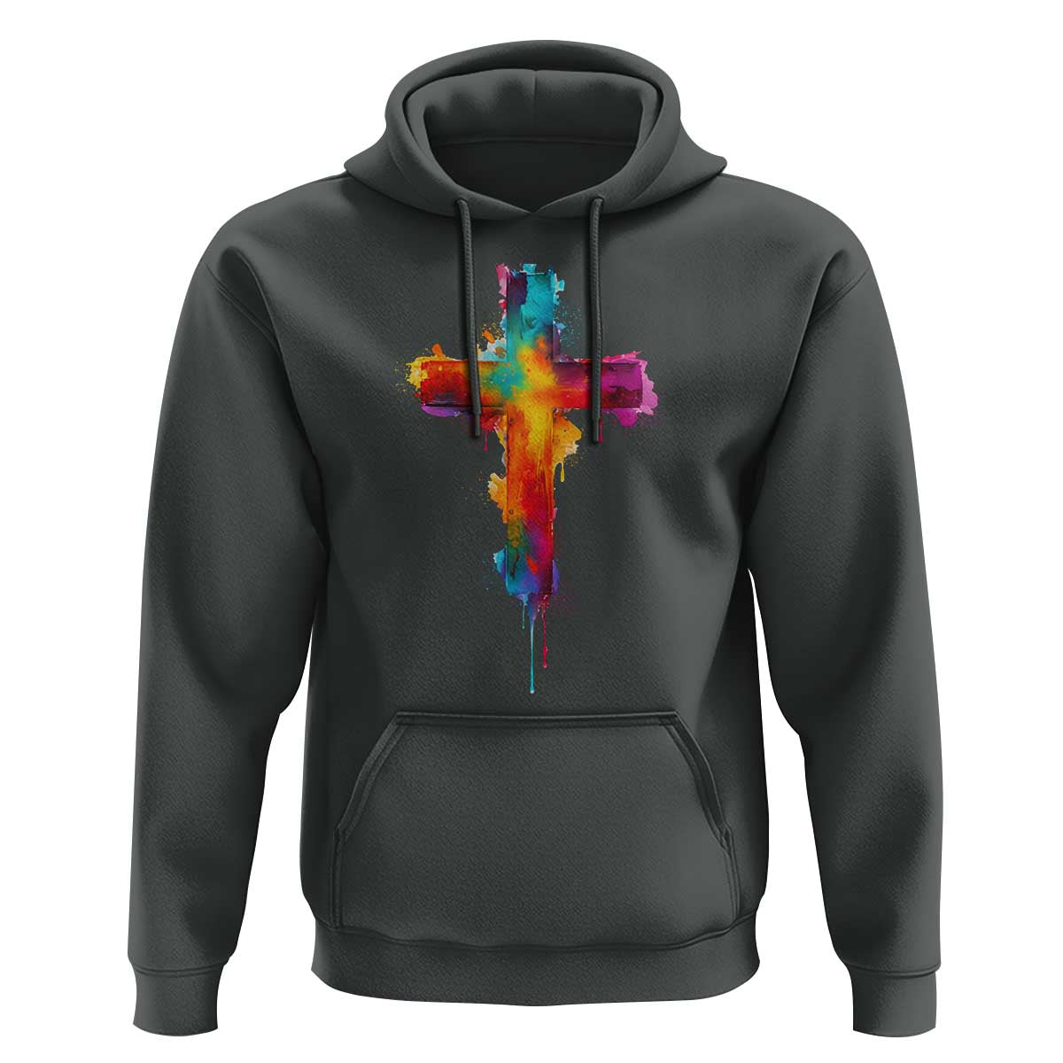 Faith Cross Hoodie Christian Believe Blessed By God Colorful Watercolor Graphic
