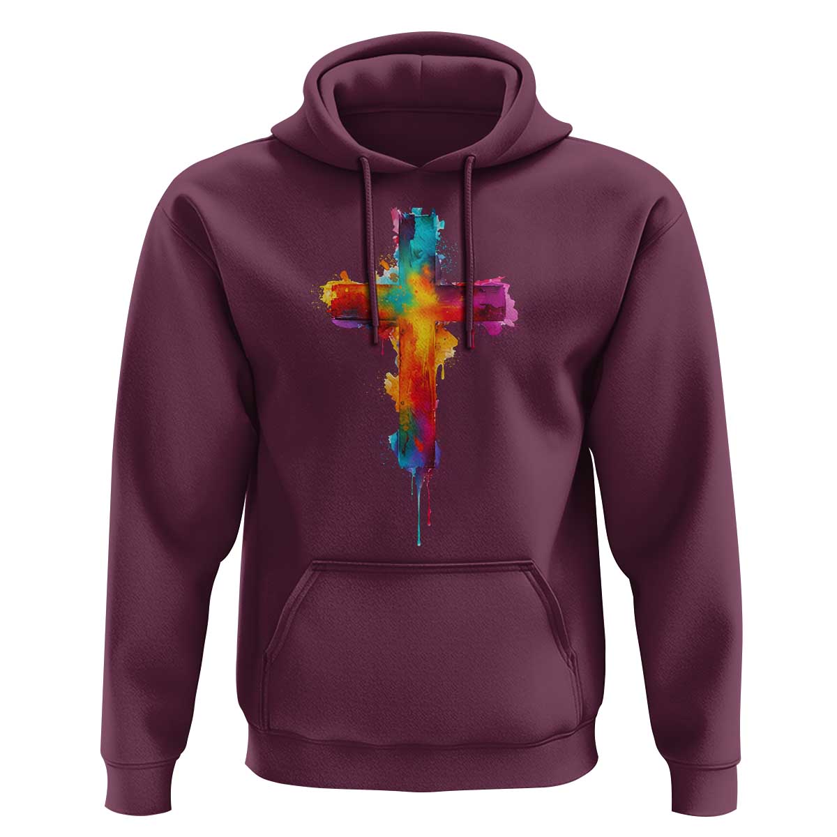 Faith Cross Hoodie Christian Believe Blessed By God Colorful Watercolor Graphic