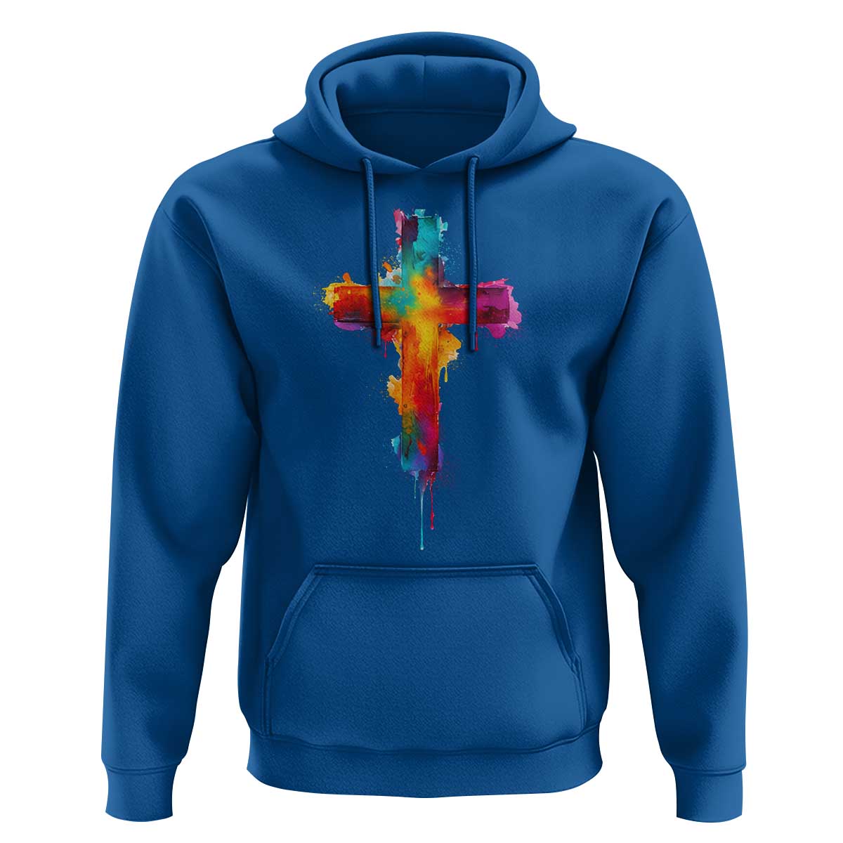 Faith Cross Hoodie Christian Believe Blessed By God Colorful Watercolor Graphic