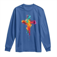 Faith Cross Long Sleeve Shirt Christian Believe Blessed By God Colorful Watercolor Graphic