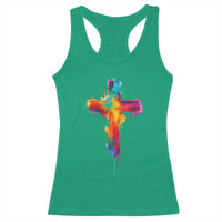 Faith Cross Racerback Tank Top Christian Believe Blessed By God Colorful Watercolor Graphic