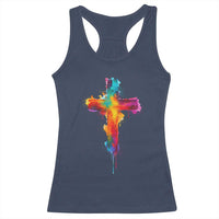 Faith Cross Racerback Tank Top Christian Believe Blessed By God Colorful Watercolor Graphic