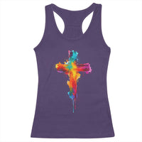 Faith Cross Racerback Tank Top Christian Believe Blessed By God Colorful Watercolor Graphic