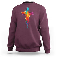 Faith Cross Sweatshirt Christian Believe Blessed By God Colorful Watercolor Graphic
