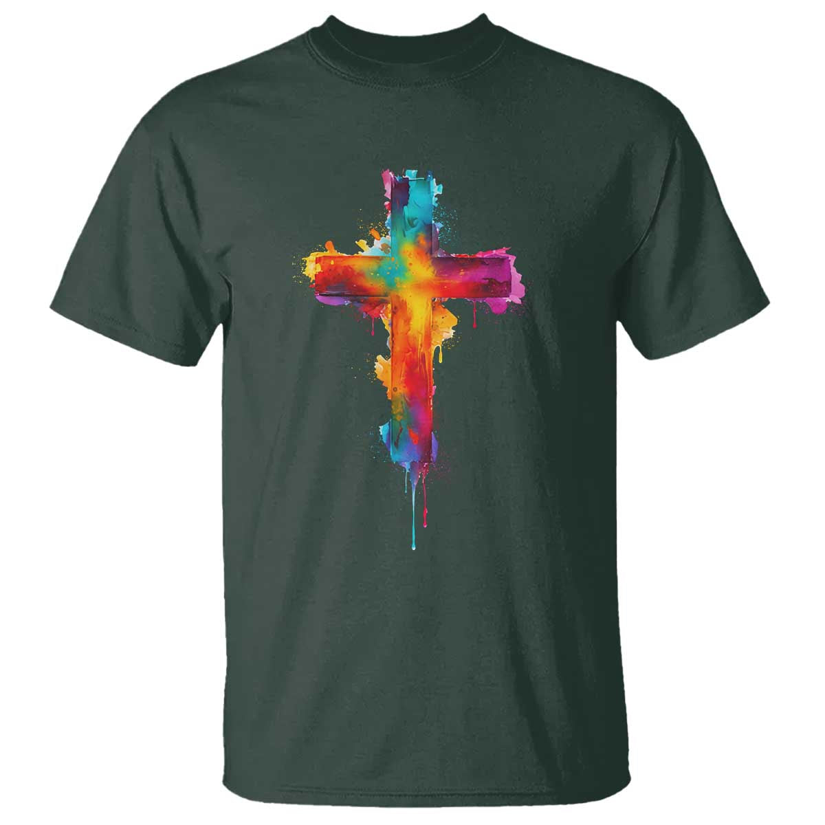 Faith Cross T Shirt Christian Believe Blessed By God Colorful Watercolor Graphic