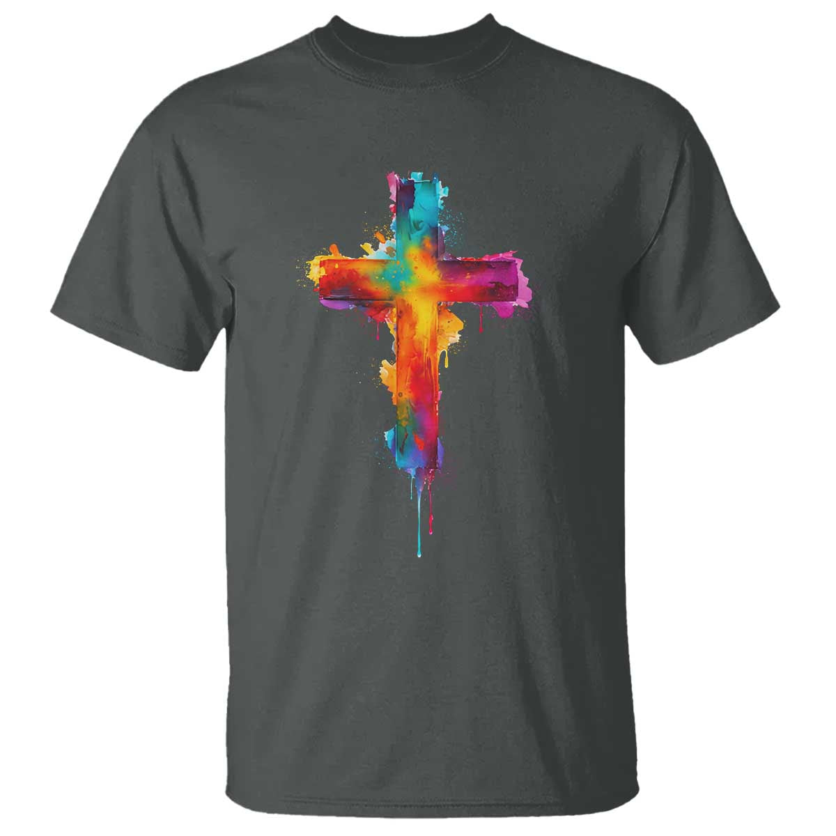 Faith Cross T Shirt Christian Believe Blessed By God Colorful Watercolor Graphic