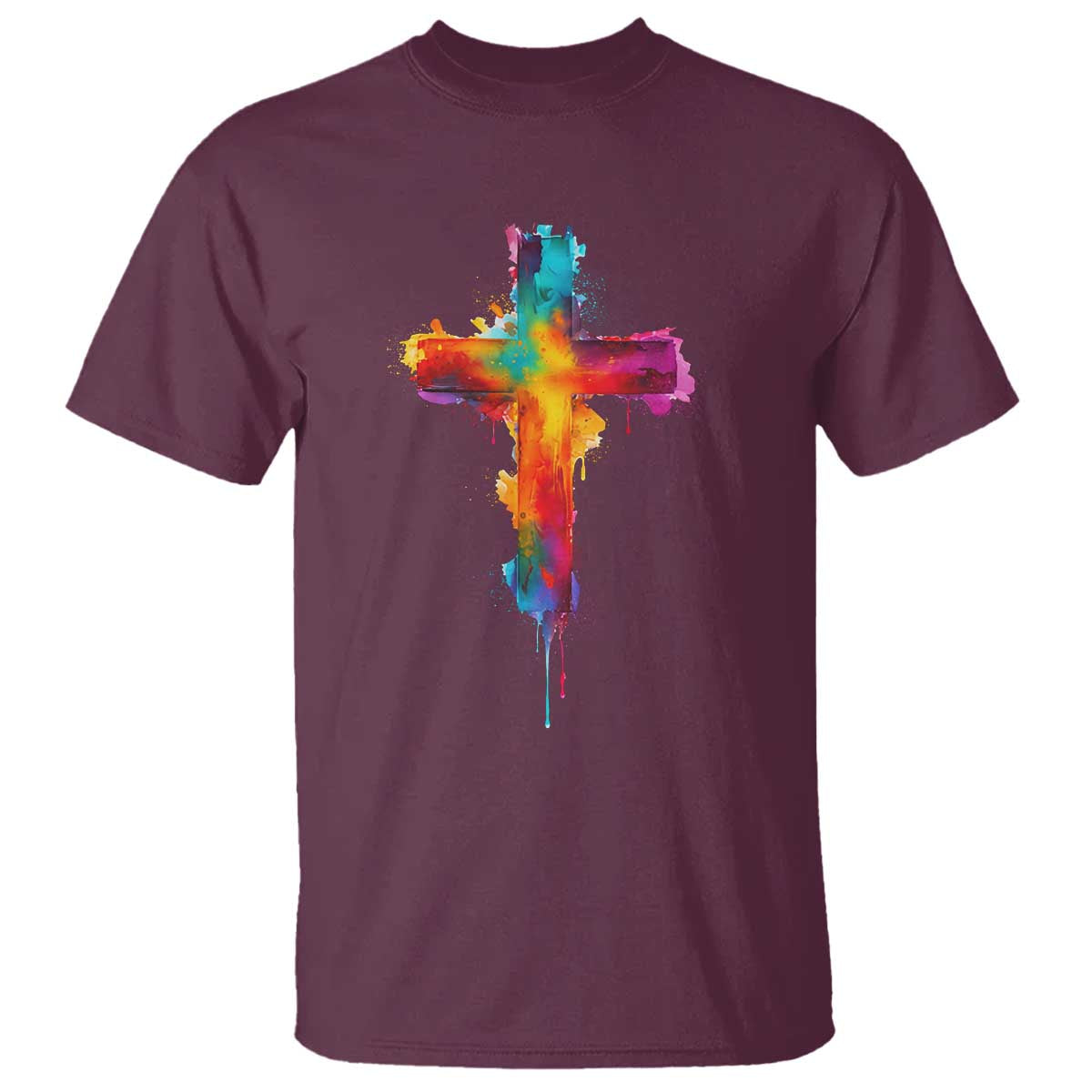 Faith Cross T Shirt Christian Believe Blessed By God Colorful Watercolor Graphic