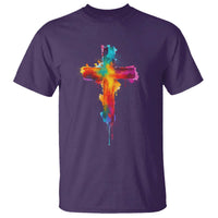 Faith Cross T Shirt Christian Believe Blessed By God Colorful Watercolor Graphic