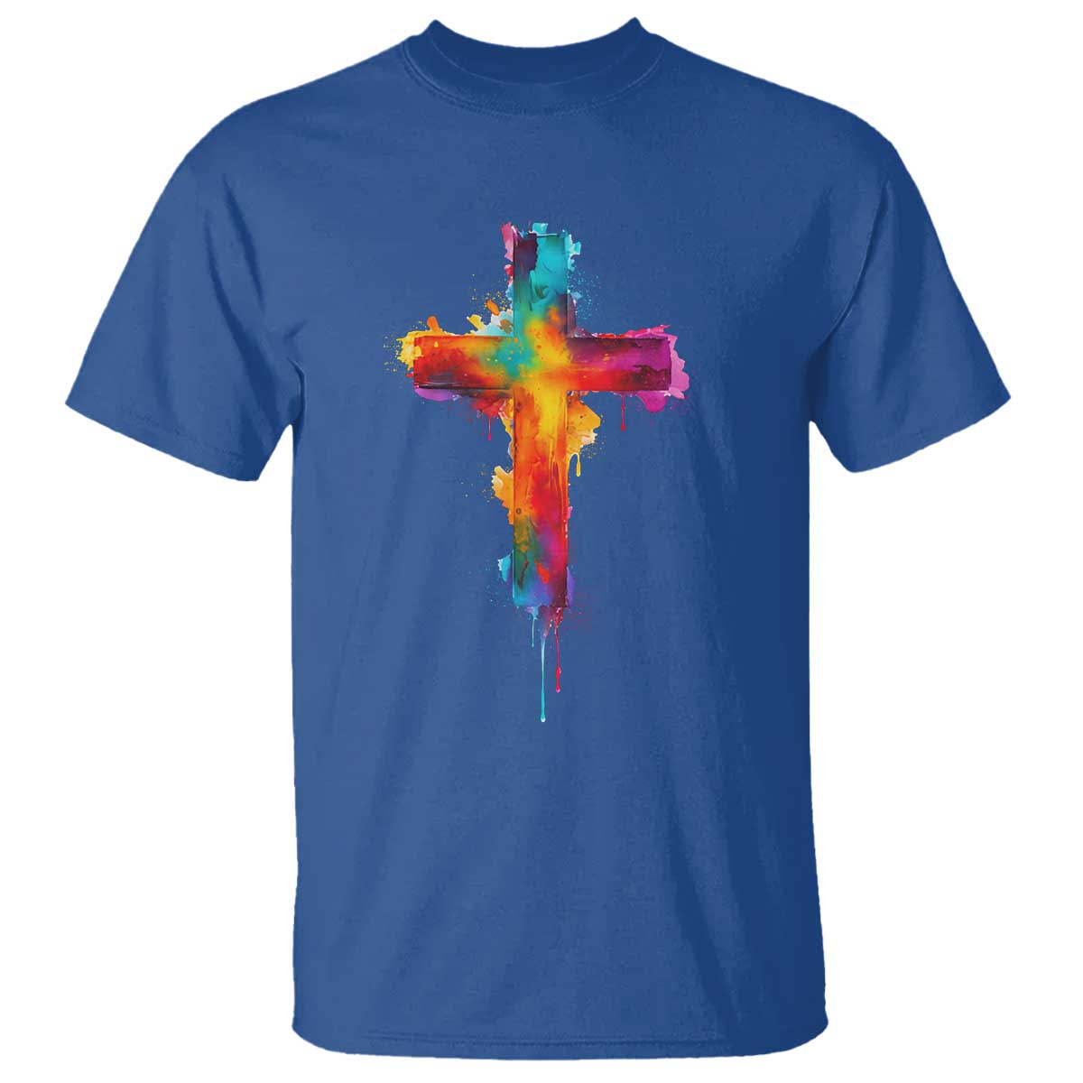 Faith Cross T Shirt Christian Believe Blessed By God Colorful Watercolor Graphic