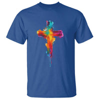 Faith Cross T Shirt Christian Believe Blessed By God Colorful Watercolor Graphic