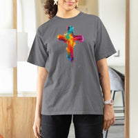 Faith Cross T Shirt For Women Christian Believe Blessed By God Colorful Watercolor Graphic