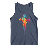 Faith Cross Tank Top Christian Believe Blessed By God Colorful Watercolor Graphic