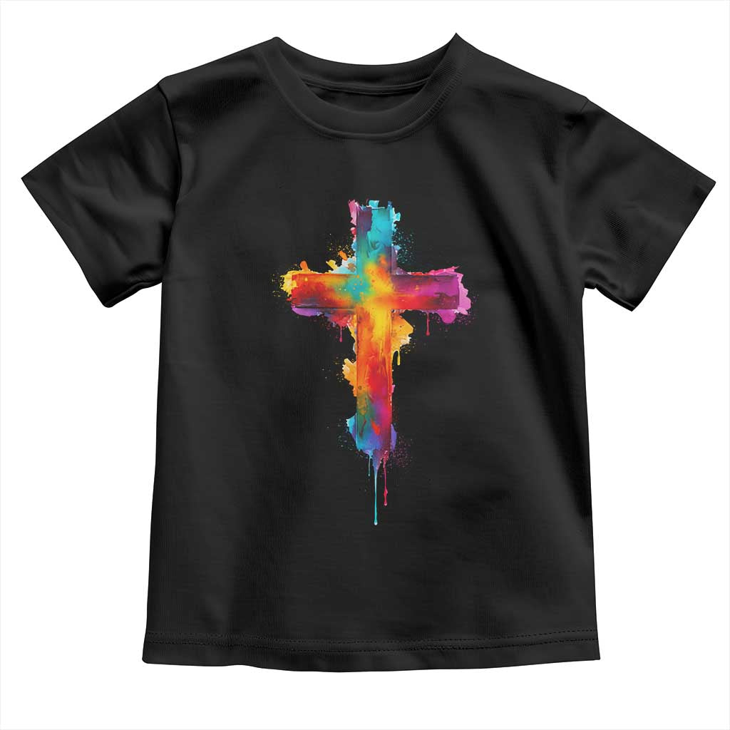 Faith Cross Toddler T Shirt Christian Believe Blessed By God Colorful Watercolor Graphic