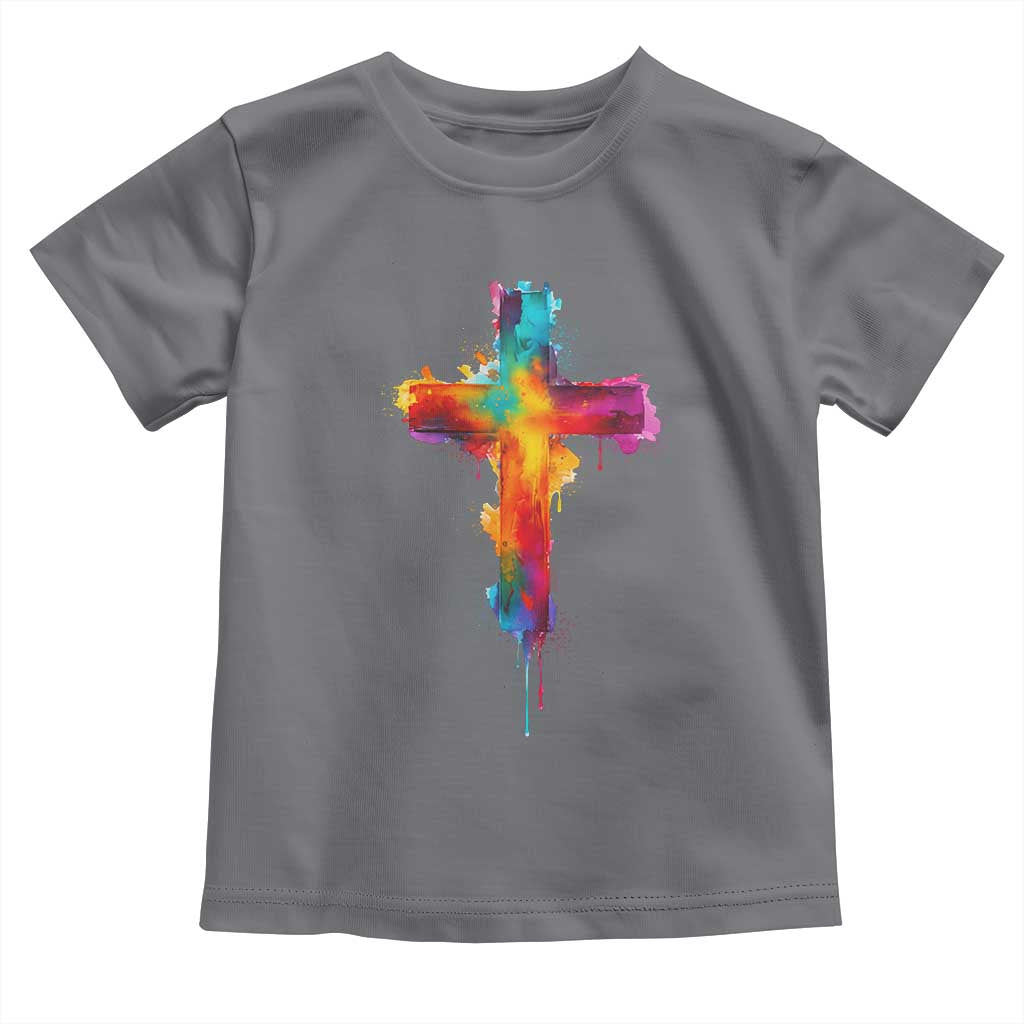 Faith Cross Toddler T Shirt Christian Believe Blessed By God Colorful Watercolor Graphic