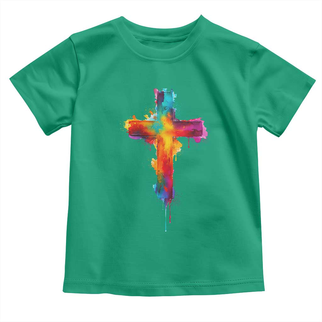 Faith Cross Toddler T Shirt Christian Believe Blessed By God Colorful Watercolor Graphic