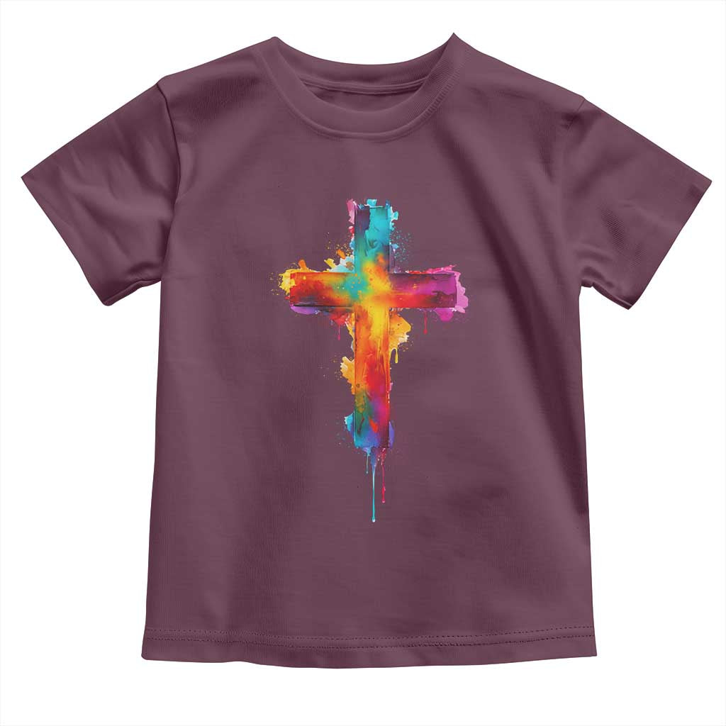 Faith Cross Toddler T Shirt Christian Believe Blessed By God Colorful Watercolor Graphic