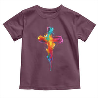 Faith Cross Toddler T Shirt Christian Believe Blessed By God Colorful Watercolor Graphic