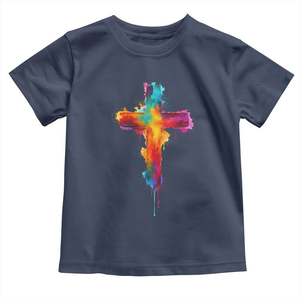 Faith Cross Toddler T Shirt Christian Believe Blessed By God Colorful Watercolor Graphic