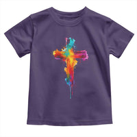 Faith Cross Toddler T Shirt Christian Believe Blessed By God Colorful Watercolor Graphic